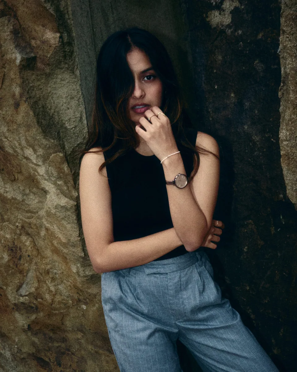 Close portrait of Shrinkhla in a black sleeveless top